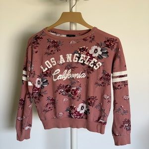 Sweatshirt Pink Floral Los Angeles Womens Large